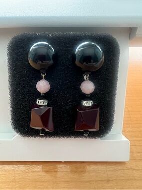 Black and Pink Geometric Drop Earrings Angela Caputi
